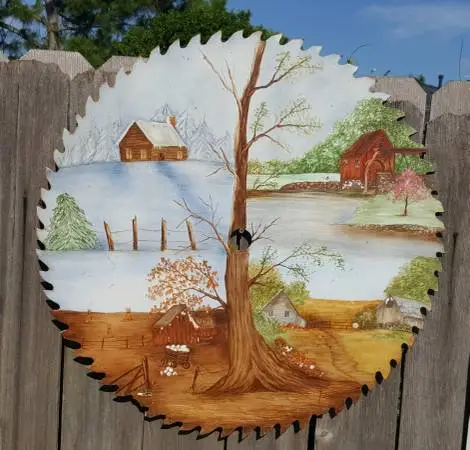 Super large saw steel blade with hand painted four seasons