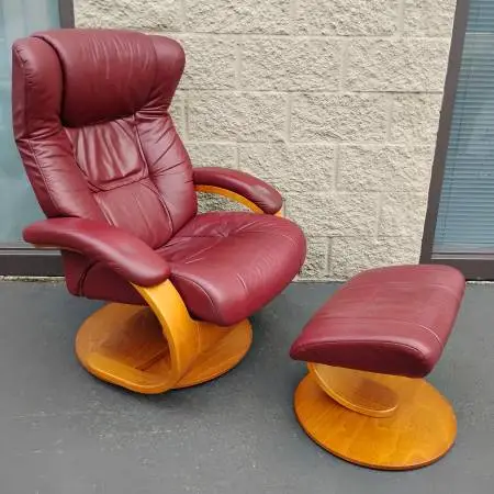 Hjellegjerde Fjords Loen Recliner & Ottoman Genuine Leather Norwegian