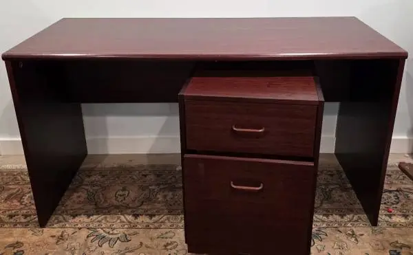MCM Rosewood Executive Desk + Rolling File Cabinet