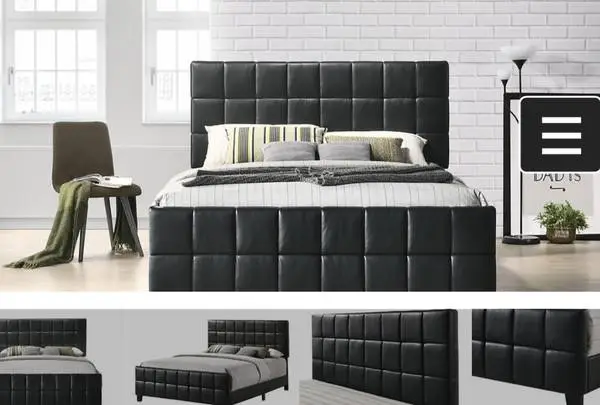 Factory Direct Black Leatherette Bed frame - Queen Size Bed Frame