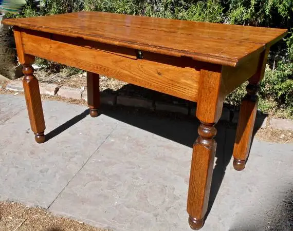 Antique Handmade Oak Table - Beautiful restored finish! Solid & sturdy