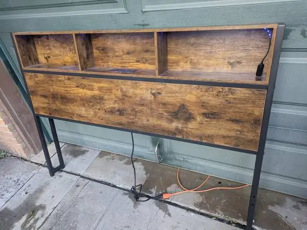 Queen size headboard with charging ports and lights