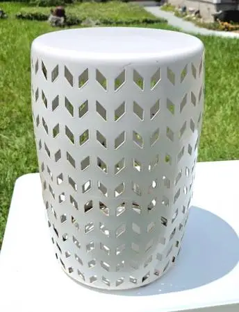 White Metal Chevron Outdoor Garden Stool / Accent Side Table