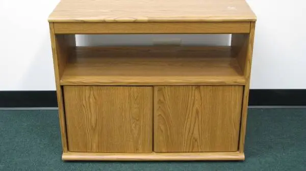 WOOD TV STAND - (2) Doors Storage & Open Shelf - VGC .....