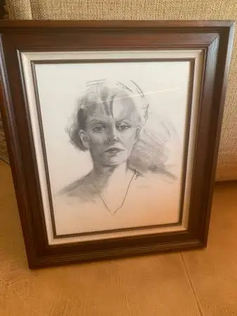 Original Drawing Beautiful Woman Framed