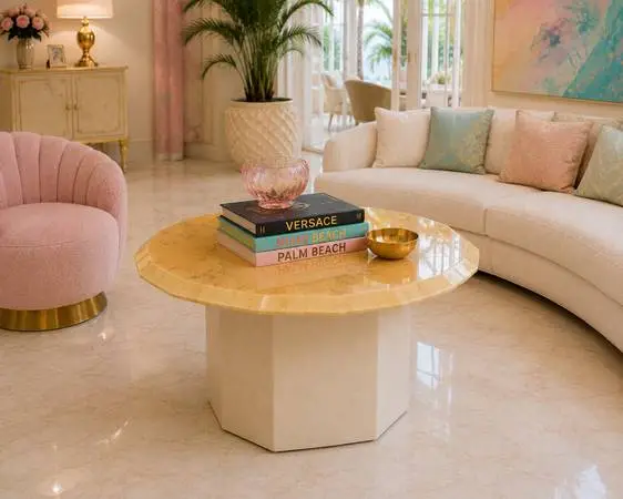 1996 Postmodern Hollywood Regency Style Faux-Stone Pedestal Accent Tab