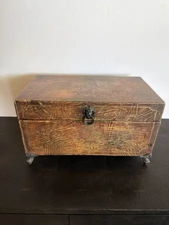 Leather Wrapped Distressed Box W/ LId- 18X10X11