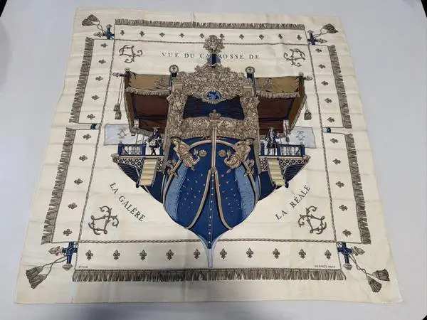 Vintage Hermes Blue Carre 90 Silk Scarf - Vue du Carrosse de la Galer