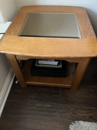 Pair of Matching End Tables-Oak with frame mirror top-2 for $20,$10 ea