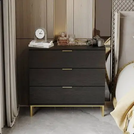 3 Drawer Black & Gold Nightstand