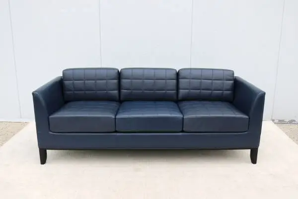 MCM Style Mark Goetz for Bernhardt Design Moreau Sofa in Blue Leather