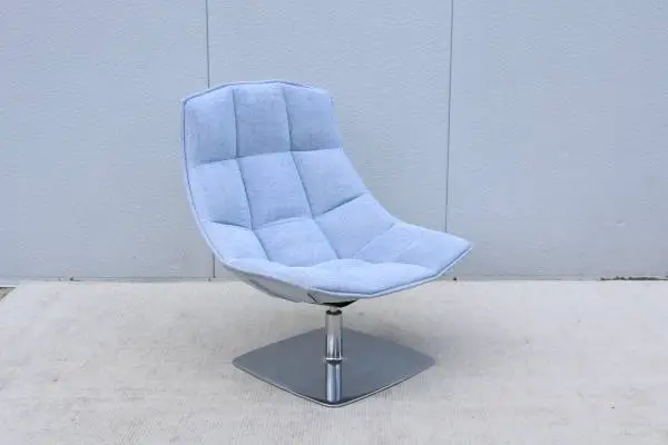 Modern Knoll Jehs+Laub Swivel Lounge Chair in Blue and White Fabric