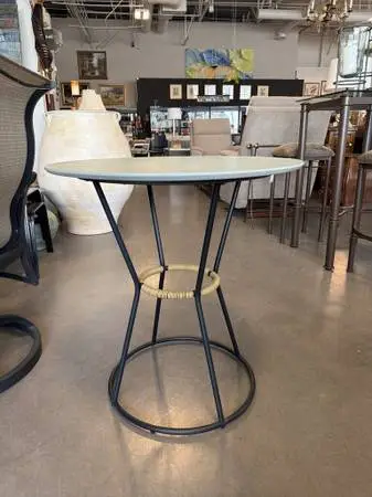Outdoor Bistro Table W/ Iron Base- 27.5X27.5X29- AS IS