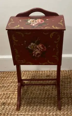 Beautiful Hand-Painted Vintage Wooden Sewing Stand- Accent Side Table