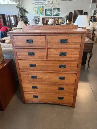 Mission Oak 8 Drawer Cedar Lined Dresser-40X19X54.5- AS IS