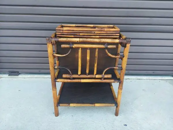 Burnt Bamboo 2 Tier Magazine Stand with Sliding Tray at Top.