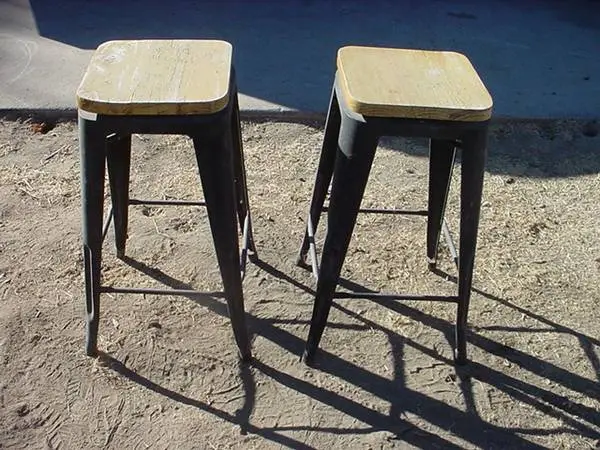 2 swivel stools metal base wood seat