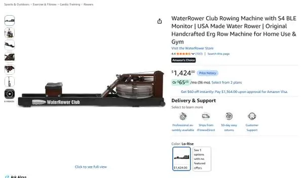 ROWING MACHINE  WATERROWER CLUB  HOME GYM EQUIPMENT FITNESS