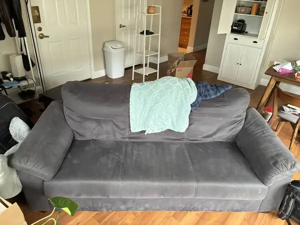Comfortable gray couch, seats 3