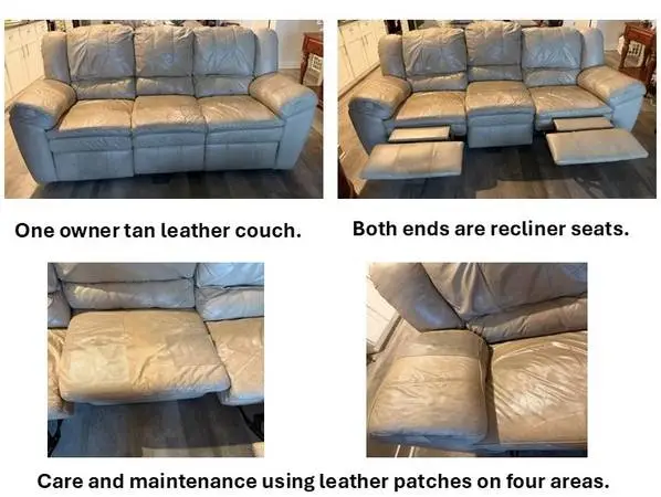 Tan leather recliner couch for sale.
