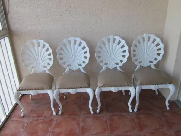 VINTAGE WHITE CAST IRON SHELL DESIGN CHAIRS-4