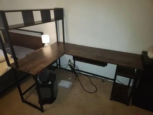Large shelved L desk