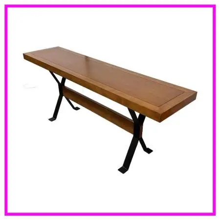 Modern Walnut Console Table On Blackened Steel Trestle Base