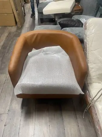 Brown Faux Leather Upholstered Swivel Accent Arm Chair