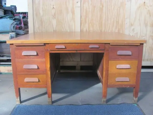 Vintage Oak Arts and Crafts Mission Style Partner Desk with 2 Chairs