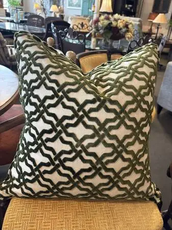 Green Velvet & Cream Down Pillow- 22X