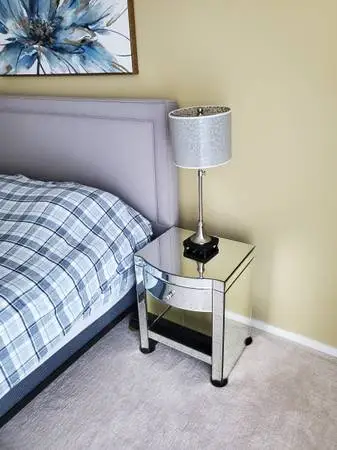 Night Table, End Table,Mirror Faced, bedroom