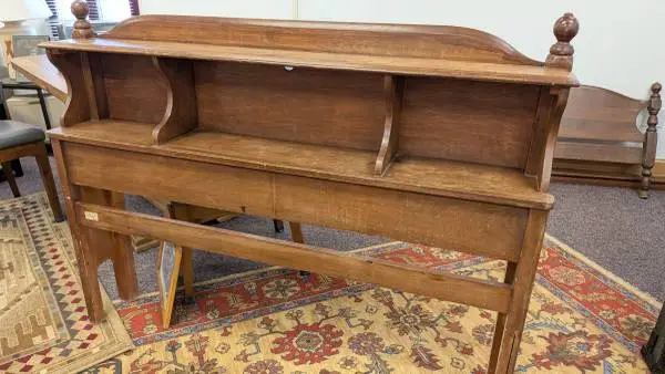 Vintage Full Size Bed with headboard shelves, footboard and rails.