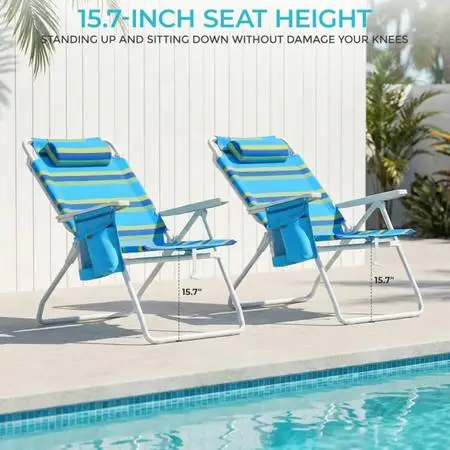 16 H Tall Folding Backpack Beach Chair with 5-Position Lay Flat Breathable Tesl