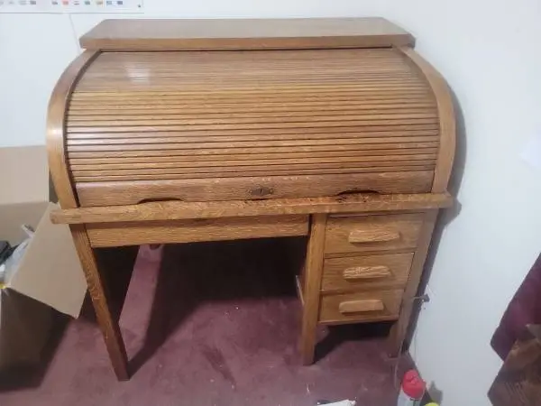 Vintage solid wood roll top desk