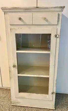 Antique Kitchen Jelly Cabinet w Glass Knobs in White Solid Wood