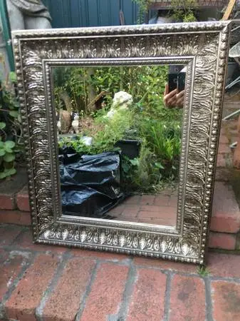 Large (28”x23”) ultra quality Vtg silver/black Wall Mirror/perfect