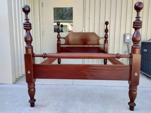 Early 1900s Solid Mahogany Full Size Canonball Bed - Made in NC!