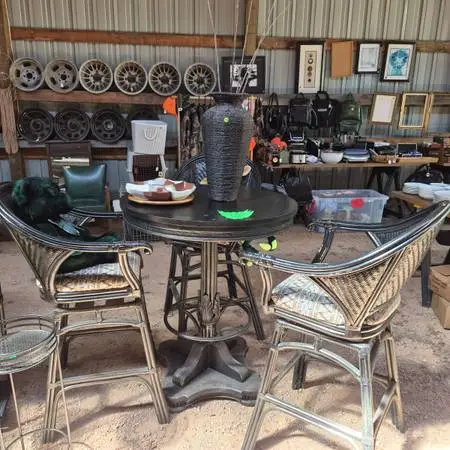 Wood Table & 3 Wicker Chairs