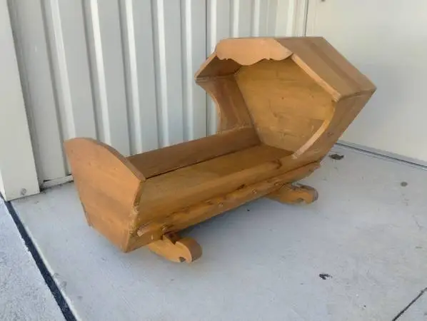 Vintage Knotted Pine Rocking Baby Cradle
