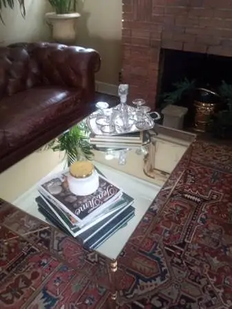 Glass, brass and mirrored rectangle coffee table