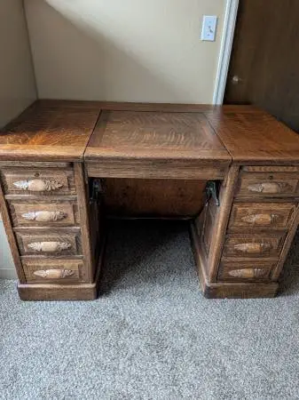 Antique Solid Oak Secretary Desk