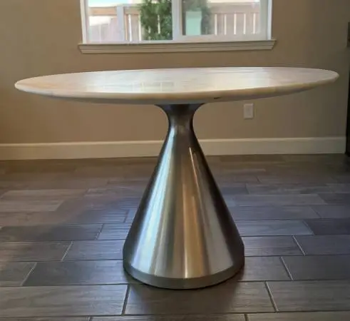 West Elm Silhouette 60 Oval White Marble Dining Table – Silver Pedest