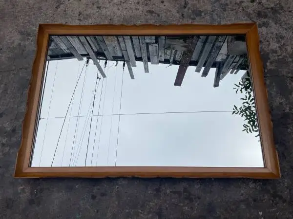 Vintage Mid Century Scalloped Maple Wall Mirror