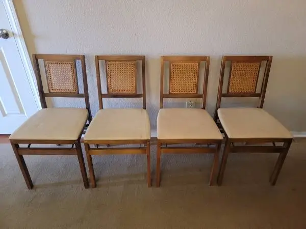 Stakmore Mid-Century Arts & Crafts Wicker-Vinyl Folding Chairs 4pc