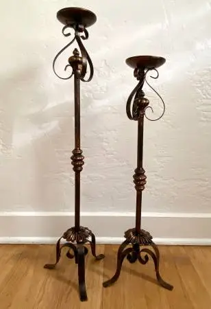 Set Of 2 Wrought Iron Floor Candle Holders