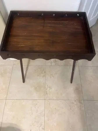 Bombay co. Great dark wood butler’s tray table featuring a removable tray top