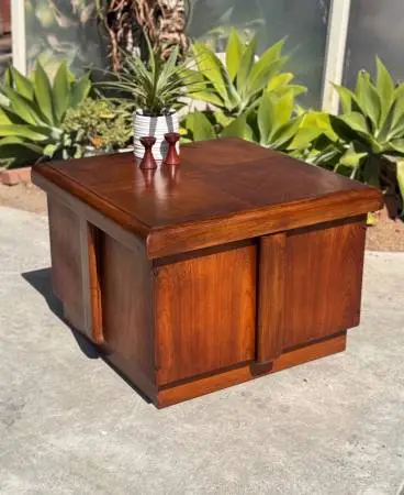 Mid Century Modern Vintage Brutalist Lane Walnut Cube Coffee Table