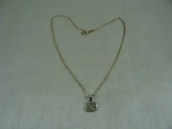 Hello Kitty CZ Bling Encrusted Sterling Silver 925 Pendant Necklace 18