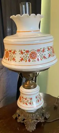 Orange and White Flower Hurricane Lamp