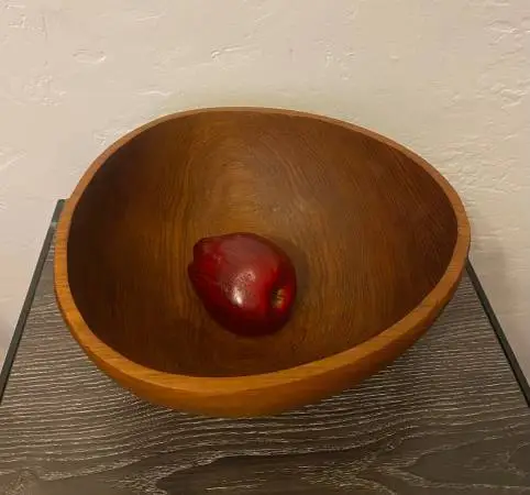 Large Vintage Hand-Turned Teak Wood Bowl